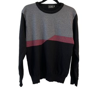 Vintage Braga Men’s 100% Merino Wool Crew Neck Black Burgundy Grey Sweater XL